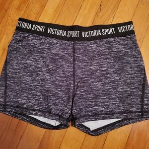 NWOT Victoria's Secret Sport shorts, women size L. Heathered Grey/black/white.